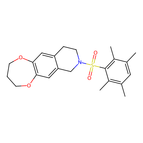 8-((2,3,5,6-tetramethylphenyl)sulfonyl)-3,4,7,8,9,10-hexahydro-2H-[1,4]dioxepino[2,3-g]isoquinoline structure