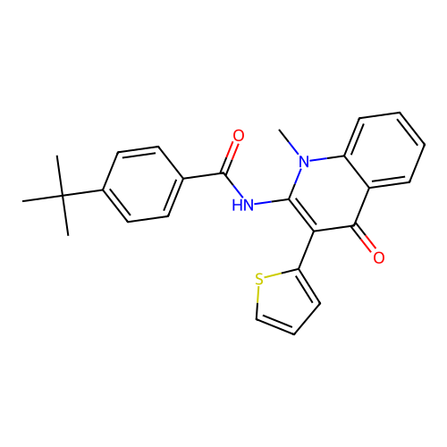 4-tert-butyl-N-(1-methyl-4-oxo-3-thiophen-2-ylquinolin-2-yl)benzamide structure