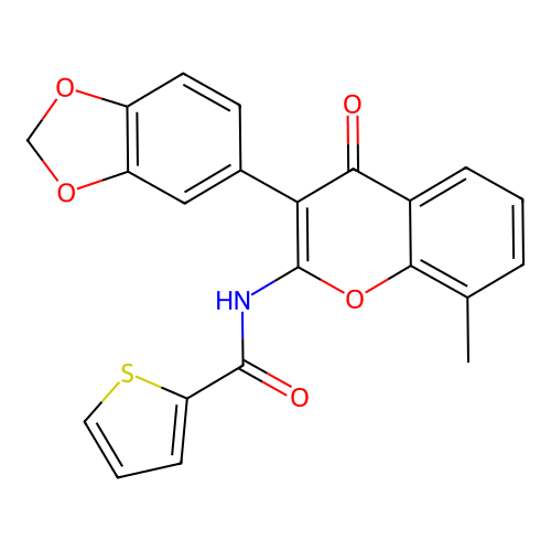 N-[3-(1,3-benzodioxol-5-yl)-8-methyl-4-oxochromen-2-yl]thiophene-2-carboxamide structure