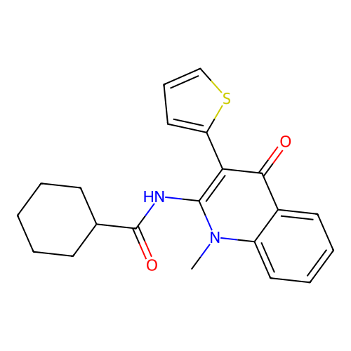 N-(1-methyl-4-oxo-3-thiophen-2-ylquinolin-2-yl)cyclohexanecarboxamide structure
