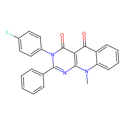 3-(4-fluorophenyl)-10-methyl-2-phenylpyrimido[4,5-b]quinoline-4,5(3H,10H)-dione structure