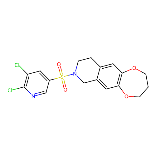 8-((5,6-dichloropyridin-3-yl)sulfonyl)-3,4,7,8,9,10-hexahydro-2H-[1,4]dioxepino[2,3-g]isoquinoline structure