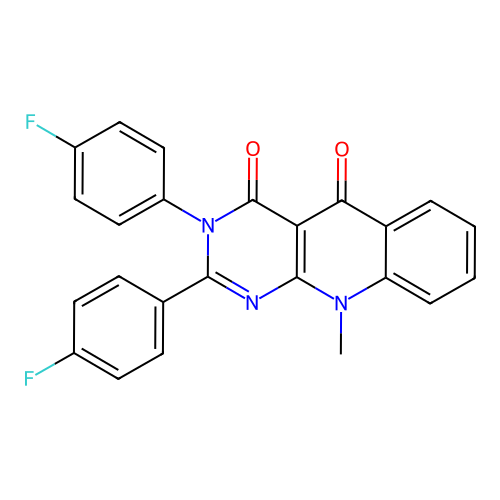 2,3-bis(4-fluorophenyl)-10-methylpyrimido[4,5-b]quinoline-4,5(3H,10H)-dione structure