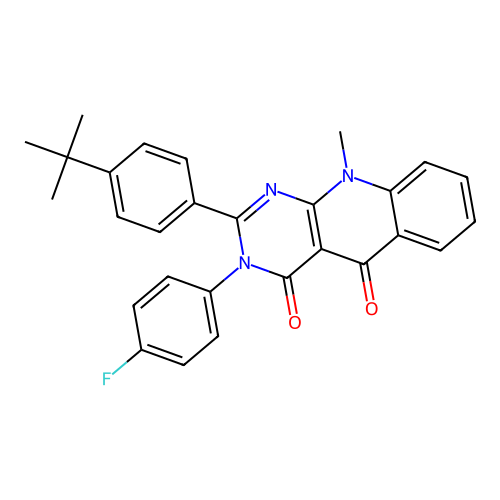 2-(4-tert-butylphenyl)-3-(4-fluorophenyl)-10-methylpyrimido[4,5-b]quinoline-4,5-dione structure