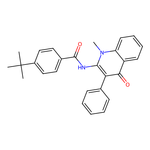 4-tert-butyl-N-(1-methyl-4-oxo-3-phenyl-1,4-dihydroquinolin-2-yl)benzamide structure