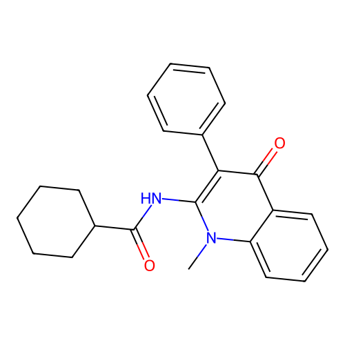 N-(1-methyl-4-oxo-3-phenyl-1,4-dihydroquinolin-2-yl)cyclohexanecarboxamide structure