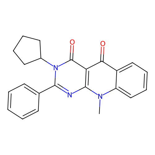 3-cyclopentyl-10-methyl-2-phenylpyrimido[4,5-b]quinoline-4,5(3H,10H)-dione structure