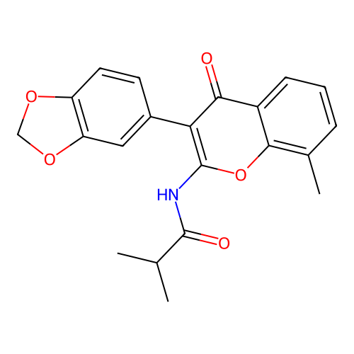 N-[3-(1,3-benzodioxol-5-yl)-8-methyl-4-oxochromen-2-yl]-2-methylpropanamide structure