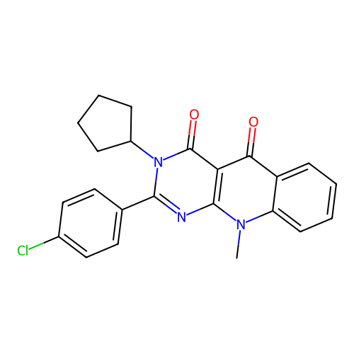 2-(4-chlorophenyl)-3-cyclopentyl-10-methylpyrimido[4,5-b]quinoline-4,5(3H,10H)-dione structure