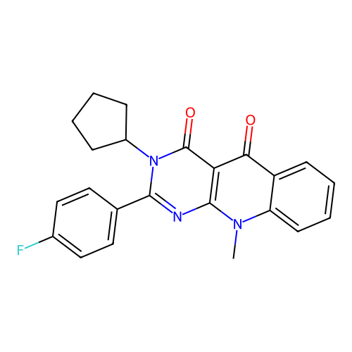 3-cyclopentyl-2-(4-fluorophenyl)-10-methylpyrimido[4,5-b]quinoline-4,5(3H,10H)-dione structure