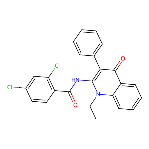 2,4-dichloro-N-(1-ethyl-4-oxo-3-phenyl-1,4-dihydroquinolin-2-yl)benzamide structure