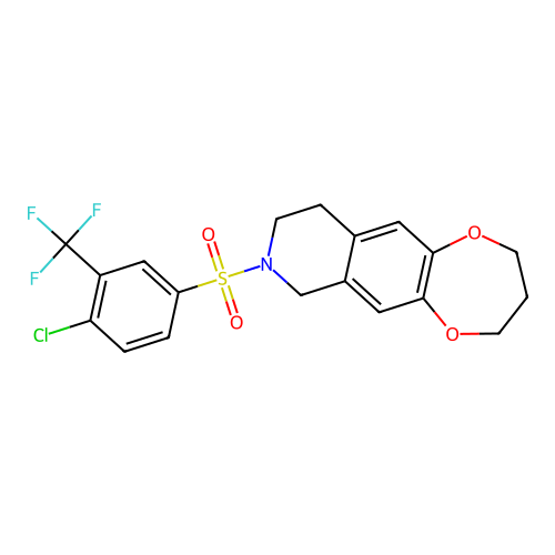 8-((4-chloro-3-(trifluoromethyl)phenyl)sulfonyl)-3,4,7,8,9,10-hexahydro-2H-[1,4]dioxepino[2,3-g]isoquinoline structure