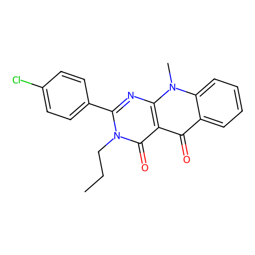 2-(4-chlorophenyl)-10-methyl-3-propylpyrimido[4,5-b]quinoline-4,5(3H,10H)-dione structure