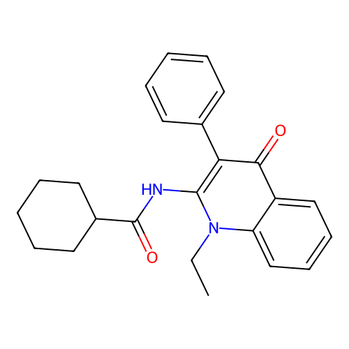 N-(1-ethyl-4-oxo-3-phenyl-1,4-dihydroquinolin-2-yl)cyclohexanecarboxamide structure
