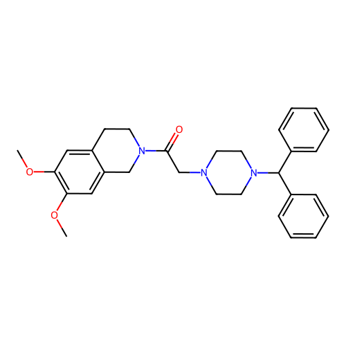 2-(4-benzhydrylpiperazin-1-yl)-1-(6,7-dimethoxy-3,4-dihydro-1H-isoquinolin-2-yl)ethanone structure