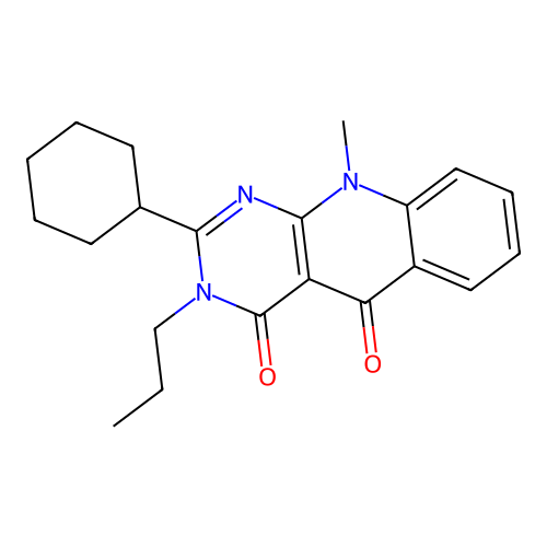 2-cyclohexyl-10-methyl-3-propylpyrimido[4,5-b]quinoline-4,5(3H,10H)-dione structure