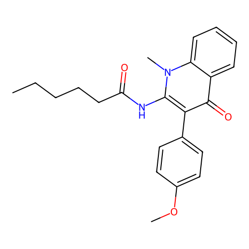 N-(3-(4-methoxyphenyl)-1-methyl-4-oxo-1,4-dihydroquinolin-2-yl)hexanamide structure