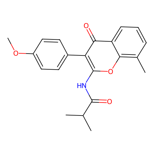 N-[3-(4-methoxyphenyl)-8-methyl-4-oxo-4H-chromen-2-yl]-2-methylpropanamide structure