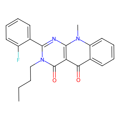 3-butyl-2-(2-fluorophenyl)-10-methylpyrimido[4,5-b]quinoline-4,5(3H,10H)-dione structure