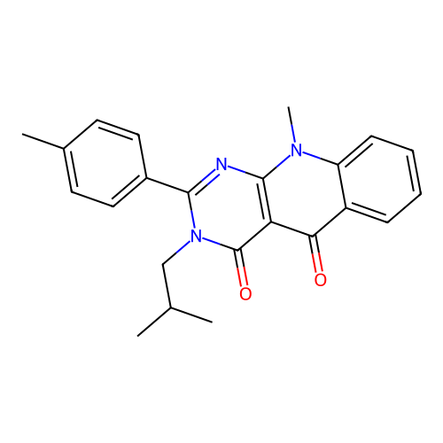 10-methyl-2-(4-methylphenyl)-3-(2-methylpropyl)pyrimido[4,5-b]quinoline-4,5-dione structure