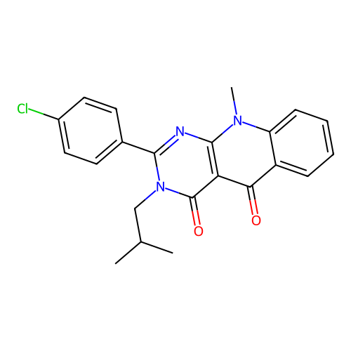 2-(4-chlorophenyl)-10-methyl-3-(2-methylpropyl)pyrimido[4,5-b]quinoline-4,5-dione structure