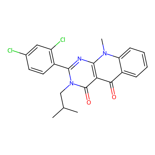 2-(2,4-dichlorophenyl)-10-methyl-3-(2-methylpropyl)pyrimido[4,5-b]quinoline-4,5-dione structure