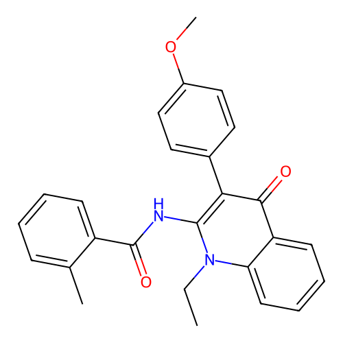 N-(1-ethyl-3-(4-methoxyphenyl)-4-oxo-1,4-dihydroquinolin-2-yl)-2-methylbenzamide structure
