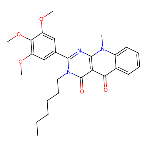 3-hexyl-10-methyl-2-(3,4,5-trimethoxyphenyl)pyrimido[4,5-b]quinoline-4,5(3H,10H)-dione structure