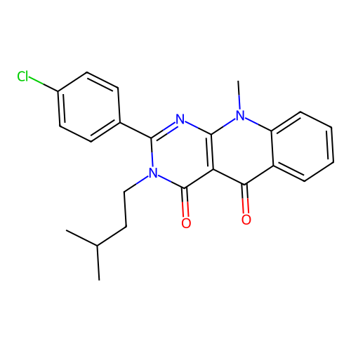 2-(4-chlorophenyl)-10-methyl-3-(3-methylbutyl)pyrimido[4,5-b]quinoline-4,5(3H,10H)-dione structure