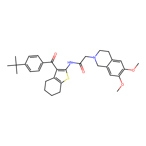 N-(3-(4-(tert-butyl)benzoyl)-4,5,6,7-tetrahydrobenzo[b]thiophen-2-yl)-2-(6,7-dimethoxy-3,4-dihydroisoquinolin-2(1H)-yl)acetamide structure