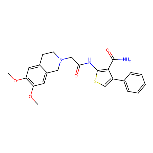 2-(2-(6,7-dimethoxy-3,4-dihydroisoquinolin-2(1H)-yl)acetamido)-4-phenylthiophene-3-carboxamide structure
