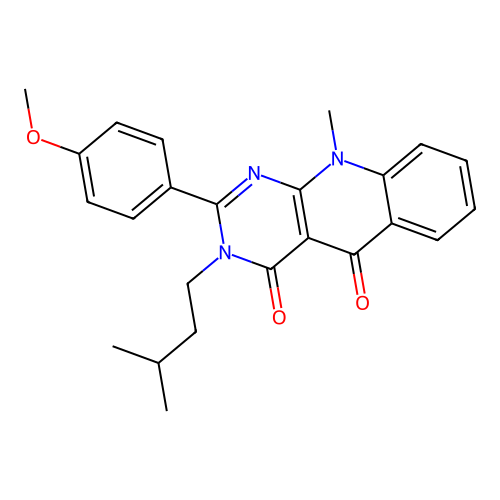 2-(4-methoxyphenyl)-10-methyl-3-(3-methylbutyl)pyrimido[4,5-b]quinoline-4,5-dione structure