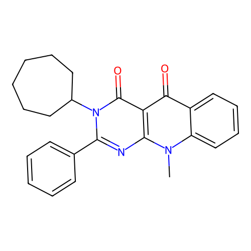 3-cycloheptyl-10-methyl-2-phenylpyrimido[4,5-b]quinoline-4,5(3H,10H)-dione structure