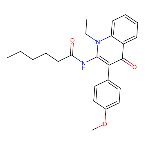 N-(1-ethyl-3-(4-methoxyphenyl)-4-oxo-1,4-dihydroquinolin-2-yl)hexanamide structure