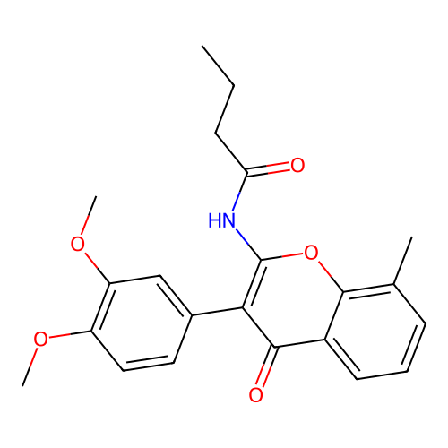 N-[3-(3,4-dimethoxyphenyl)-8-methyl-4-oxo-4H-chromen-2-yl]butanamide structure