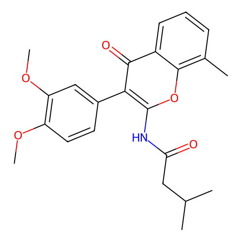 N-[3-(3,4-dimethoxyphenyl)-8-methyl-4-oxo-4H-chromen-2-yl]-3-methylbutanamide structure