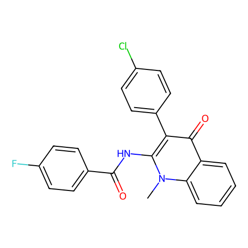 N-(3-(4-chlorophenyl)-1-methyl-4-oxo-1,4-dihydroquinolin-2-yl)-4-fluorobenzamide structure