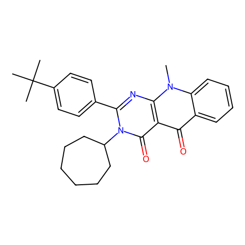 2-(4-tert-butylphenyl)-3-cycloheptyl-10-methylpyrimido[4,5-b]quinoline-4,5(3H,10H)-dione structure