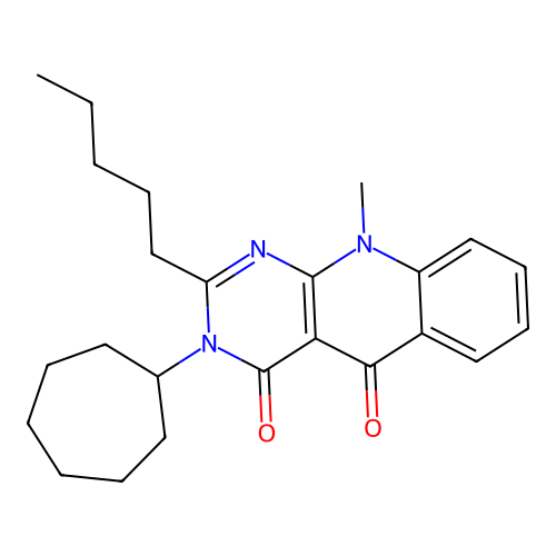 3-cycloheptyl-10-methyl-2-pentylpyrimido[4,5-b]quinoline-4,5(3H,10H)-dione structure