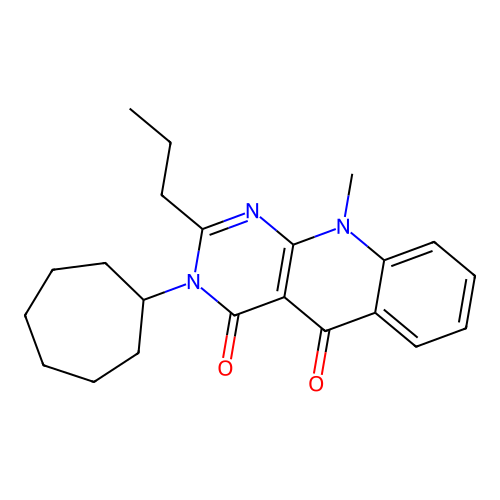 3-cycloheptyl-10-methyl-2-propylpyrimido[4,5-b]quinoline-4,5(3H,10H)-dione structure
