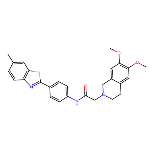 2-(6,7-dimethoxy-3,4-dihydro-1H-isoquinolin-2-yl)-N-[4-(6-methyl-1,3-benzothiazol-2-yl)phenyl]acetamide structure