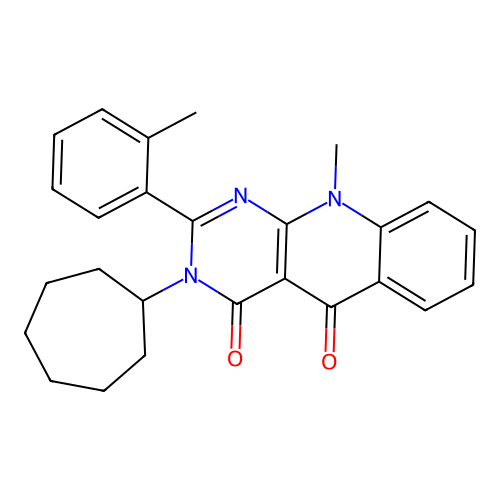 3-cycloheptyl-10-methyl-2-(2-methylphenyl)pyrimido[4,5-b]quinoline-4,5(3H,10H)-dione structure