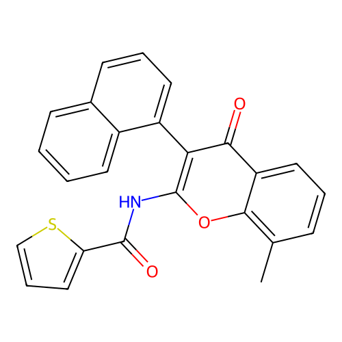 N-(8-methyl-3-(naphthalen-1-yl)-4-oxo-4H-chromen-2-yl)thiophene-2-carboxamide structure