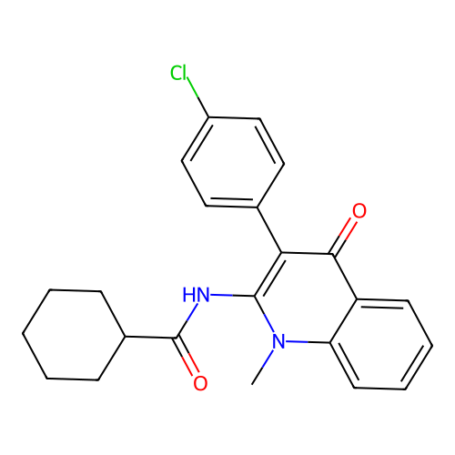 N-[3-(4-chlorophenyl)-1-methyl-4-oxo-quinolin-2-yl]cyclohexanecarboxamide structure