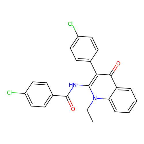4-chloro-N-(3-(4-chlorophenyl)-1-ethyl-4-oxo-1,4-dihydroquinolin-2-yl)benzamide structure