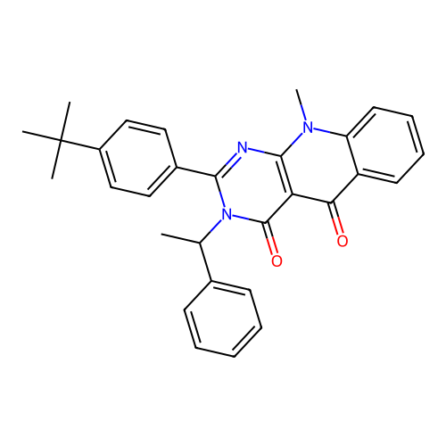 2-(4-tert-butylphenyl)-10-methyl-3-(1-phenylethyl)pyrimido[4,5-b]quinoline-4,5-dione structure