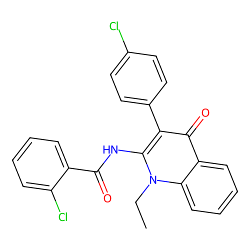 2-chloro-N-(3-(4-chlorophenyl)-1-ethyl-4-oxo-1,4-dihydroquinolin-2-yl)benzamide structure