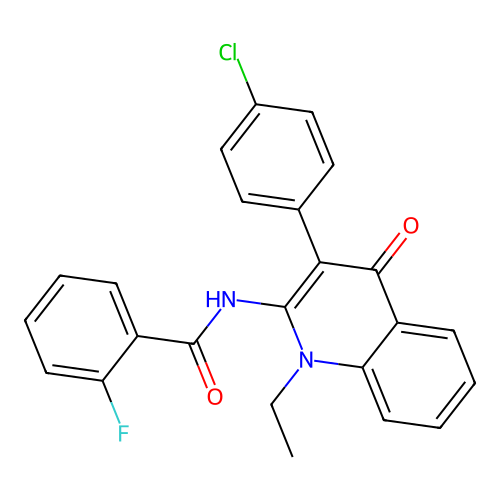 N-(3-(4-chlorophenyl)-1-ethyl-4-oxo-1,4-dihydroquinolin-2-yl)-2-fluorobenzamide structure