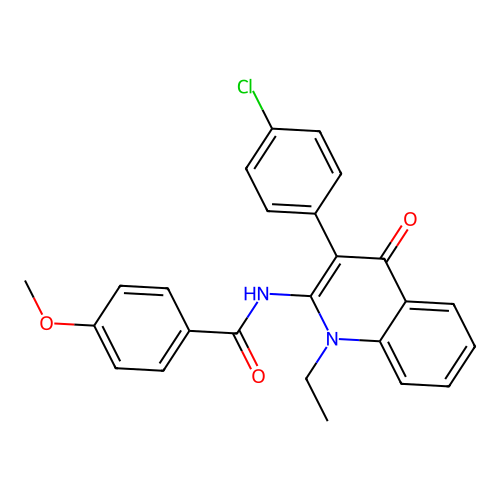 N-(3-(4-chlorophenyl)-1-ethyl-4-oxo-1,4-dihydroquinolin-2-yl)-4-methoxybenzamide structure