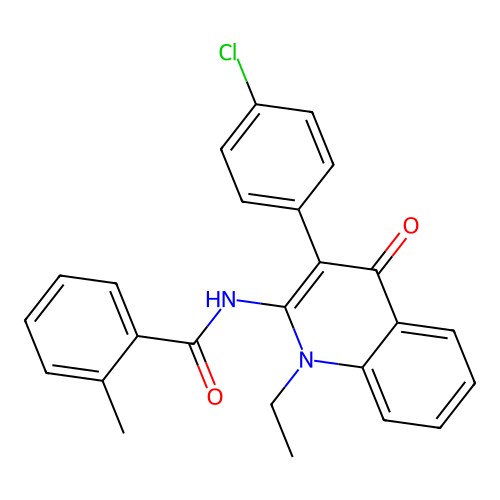 N-(3-(4-chlorophenyl)-1-ethyl-4-oxo-1,4-dihydroquinolin-2-yl)-2-methylbenzamide structure